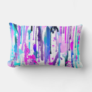 Abstract Watercolor Drips Blue Turquoise Pink Lumbar Cushion