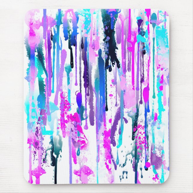 Abstract Watercolor Drips Blue Turquoise Pink Mouse Pad (Front)