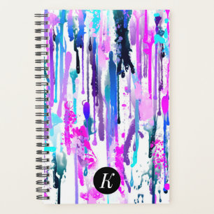 Abstract Watercolor Drips Blue Turquoise Pink Planner
