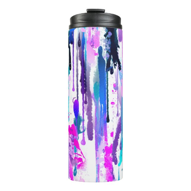 Abstract Watercolor Drips Blue Turquoise Pink Thermal Tumbler (Front)