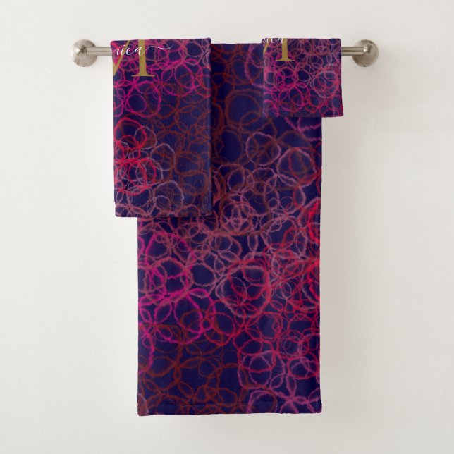Abstract Watercolor Drops Monogram Name Bath Towel Set (Insitu)