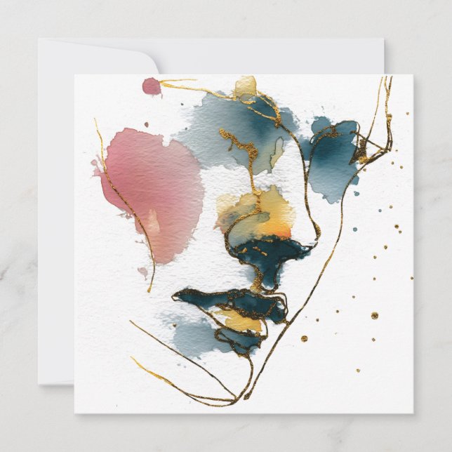 Abstract Watercolor Face with Gold Lines (Front)