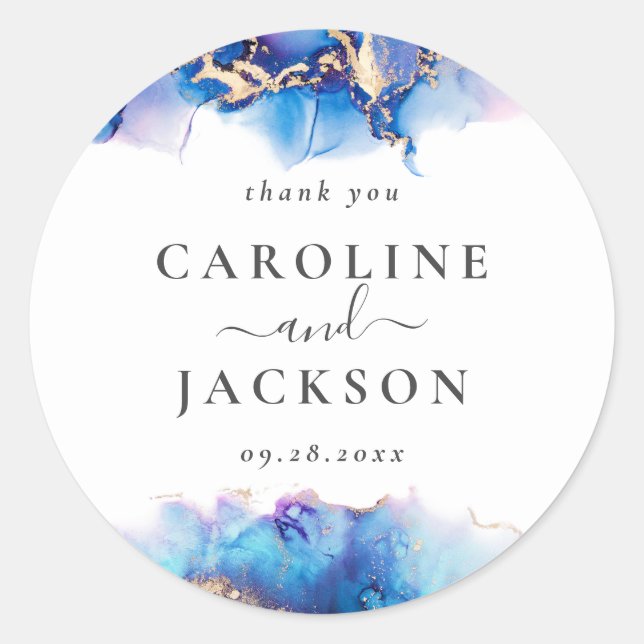 Abstract Watercolor Favour Thank You Classic Round Sticker (Front)