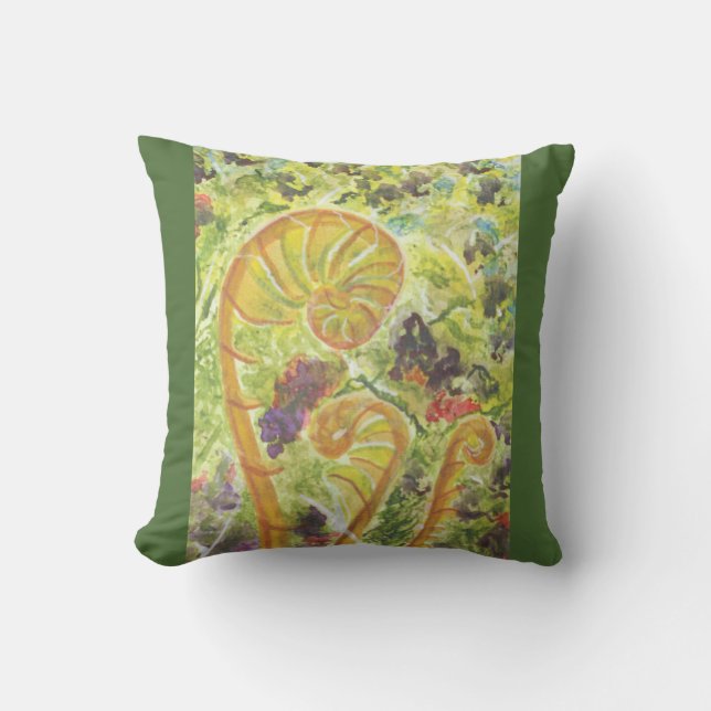 Abstract watercolor ferns cushion (Front)