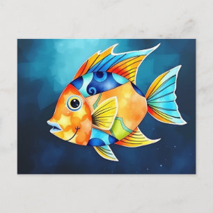 Abstract Watercolor Fish with Bold Geometric  Postcard