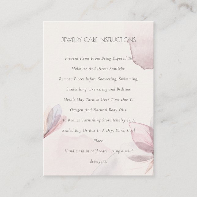 Abstract Watercolor Floral Blush Jewellery Care Business Card (Front)