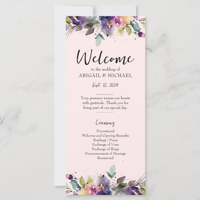 Abstract Watercolor Floral Wedding Program (Front)