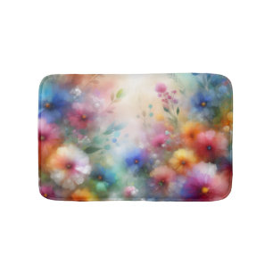 Abstract Watercolor Florals Bath Mat