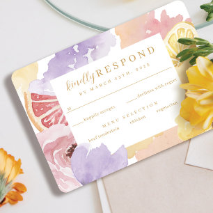 Abstract Watercolor Florals Cocktail Citrus Fruit RSVP Card
