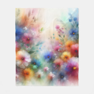 Abstract Watercolor Florals Print Fleece Blanket