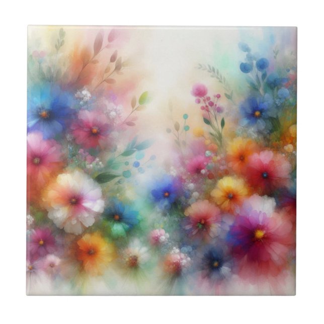 Abstract Watercolor Florals Print Tile (Front)