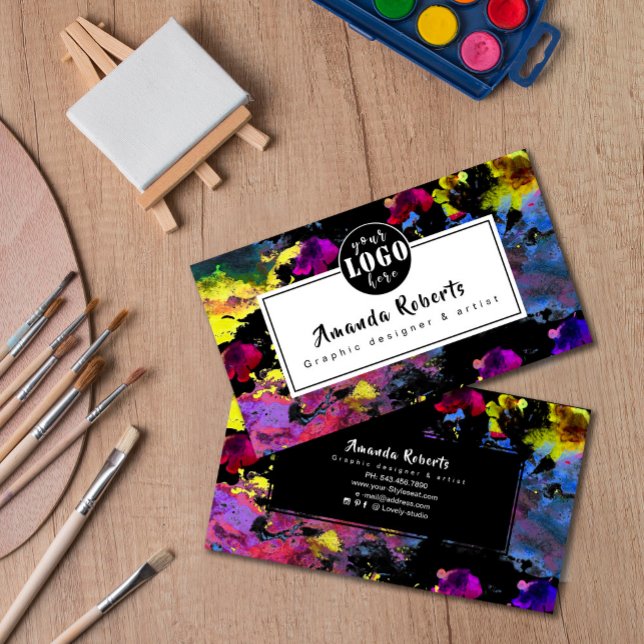 Abstract watercolor flowers artist business card (Abstract watercolor flowers artist business card #zazzlemade #addlogo #artistbusinesscard #colorful)