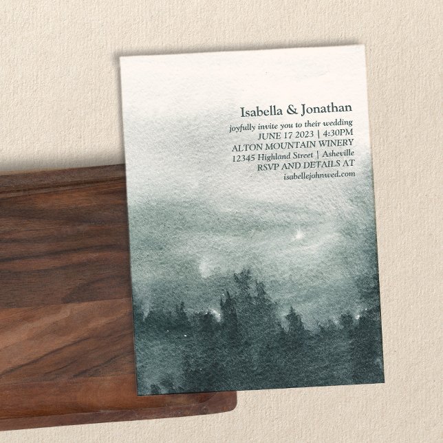 Abstract Watercolor Forest Green Landscape Wedding Invitation (Creator Uploaded)