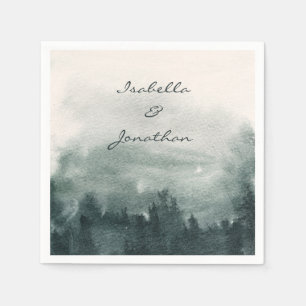Abstract Watercolor Forest Landscape Wedding Napkin