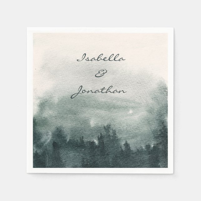 Abstract Watercolor Forest Landscape Wedding  Napkin (Front)