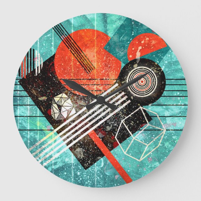 Abstract watercolor, geometric colourful shapes. large clock (Front)