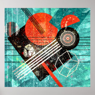 Abstract watercolor, geometric colourful shapes. poster