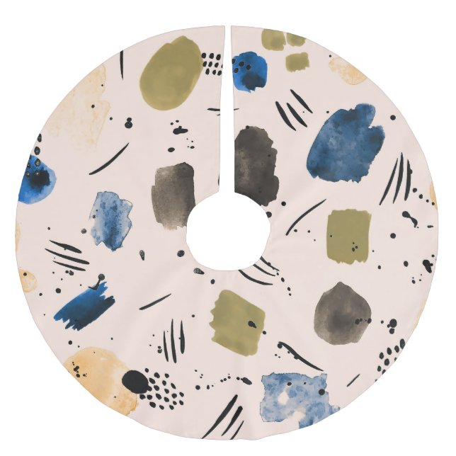 Abstract Watercolor: Geometric Ink Pattern. Brushed Polyester Tree Skirt (Front)