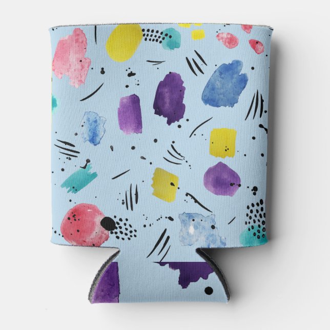Abstract Watercolor Geometric Shapes Pattern Can Cooler (Front)