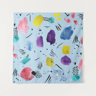 Abstract Watercolor Geometric Shapes Pattern Tapestry