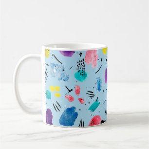 Abstract watercolor geometric shapes with ink stai coffee mug
