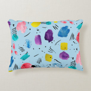 Abstract watercolor geometric shapes with ink stai decorative cushion