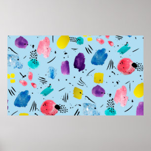 Abstract watercolor geometric shapes with ink stai poster