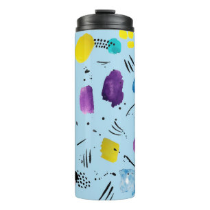 Abstract watercolor geometric shapes with ink stai thermal tumbler