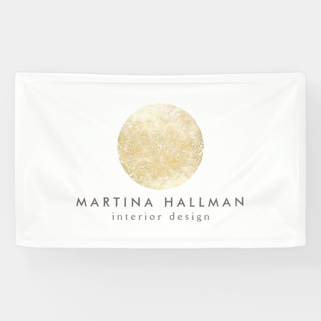 Abstract Watercolor Gold Circle Logo on White Banner (Horizontal)
