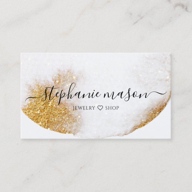 Abstract Watercolor Gold Glitter Modern Elegant Business Card (Front)
