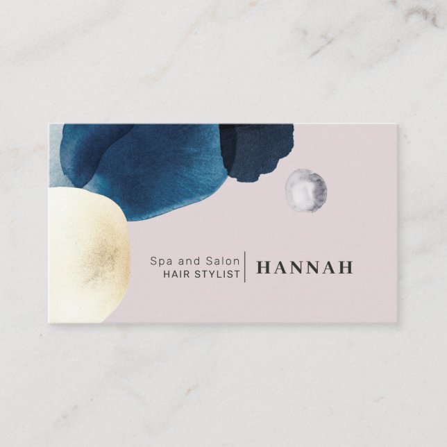 Abstract Watercolor Gold Navy Blue Brush Business Card (Front)