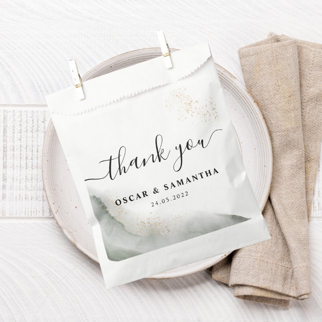 Abstract Watercolor Green Brush Strokes & Gold  Favour Bags (Creator Uploaded)