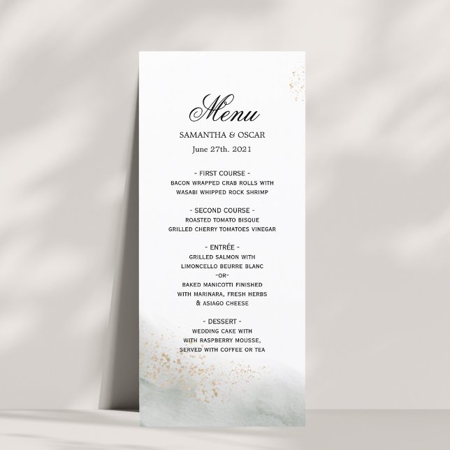 Abstract Watercolor Green Brush Strokes & Gold  Menu (Creator Uploaded)