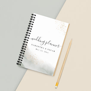 Abstract Watercolor Green Brush Strokes & Gold  Planner