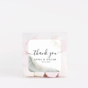 Abstract Watercolor Green Brush Strokes & Gold  Square Sticker