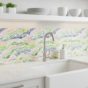 Abstract Watercolor Green Pink Blue Decorative Tile