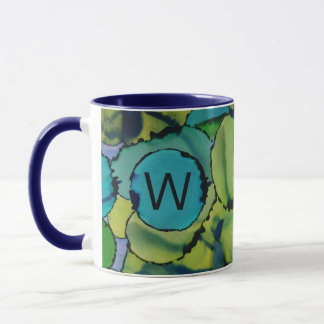 Abstract Watercolor Green Teal Blue Monogram Mug