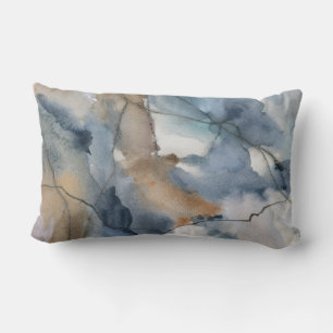 Abstract Watercolor Grey Brown Marble Pattern Lumbar Cushion