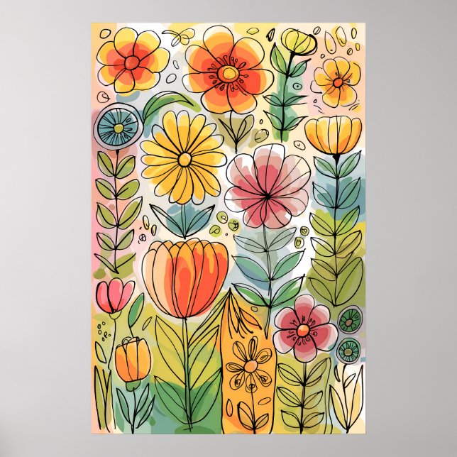 Abstract Watercolor Hand-Drawn Floral Illustration Poster (Front)