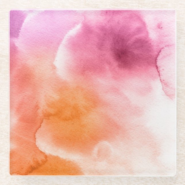 Abstract watercolor hand painted background 3 glass coaster (Front)