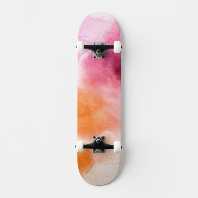 Abstract watercolor hand painted background 3 skateboard (Front)