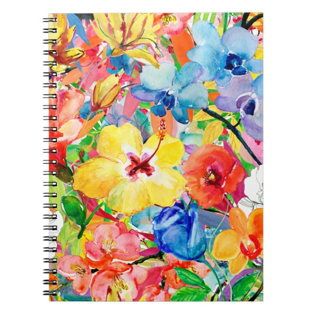 Abstract watercolor hand painted background with m notebook (Front)