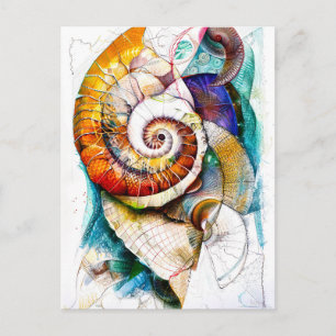 Abstract Watercolor Illustration of a Nautilus Postcard