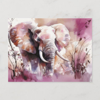 Abstract watercolor illustration of an elephant postcard