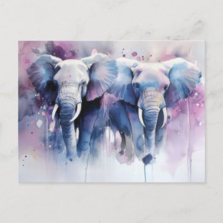abstract watercolor illustration of an elephant postcard