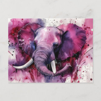 Abstract watercolor illustration of an elephant postcard