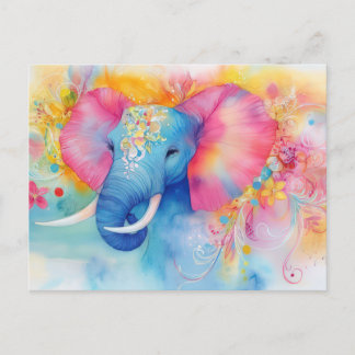 Abstract watercolor illustration of an elephant postcard