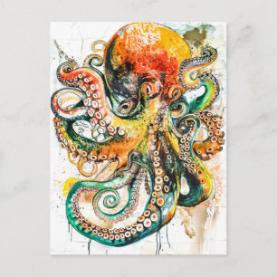Abstract Watercolor Illustration of an Octopus Postcard