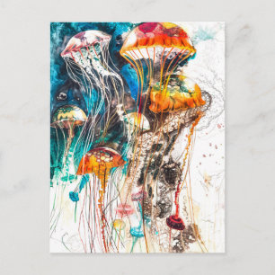 Abstract Watercolor Illustration of Jellyfish Postcard