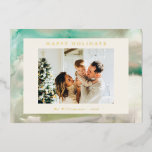 Abstract Watercolor in Green Custom Photo Gold<br><div class="desc">Elegant Abstract Watercolor in Green Custom Photo Gold Foil Holiday Card</div>